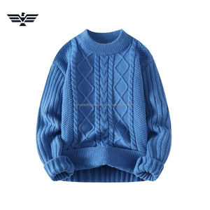 Jersey de cuello redondo de punto de Cable para hombre de algodón 100% cálido de primera calidad, antiarrugas, antiencogimiento, grueso, 300g, patrón frontal OEM - Product Image 2