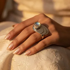 925 <b>Silver</b> <b>Opal</b> Bezel-Set Geometric <b>Ring</b> Minimalist Style Unisex Everyday Wear - Product Image 3
