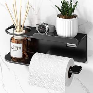 स्टेनलेस स्टील शौचालय ऊतक रोल धारक शौचालय पेपर धारक शौचालय के लिए शैल्फ स्व चिपकने वाला या दीवार-माउंट के साथ - Product Image 1