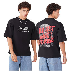 เสื้อยืดผ้าคอตตอนสำหรับผู้ชายเสื้อยืดทรงหลวมสีดำล้วนพิมพ์ลายได้ตามต้องการ - Product Image 1