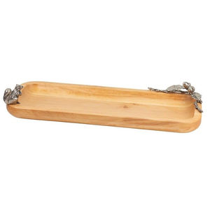 Plateau de service rectangulaire en bois de manguier artisanal avec accent en bambou doré, design classique, plateau de service pour collations, prix abordable - Product Image 2