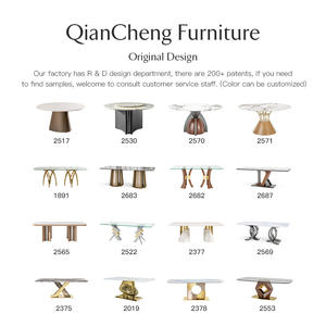 QIANCHENG Stainless Steel with Wood Grain Pattern Base <strong>Dining</strong> Room <strong>Table</strong> 78 Inches Long <strong>Marble</strong> Top Dinning <strong>Table</strong> <strong>and</strong> <strong>Chair</strong> - Product Image 5