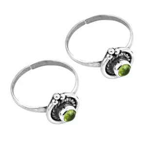 Sterling <b>Silver</b> <b>Toe</b> <b>Rings</b> with Natural Peridot Stone Bohemian Geometric Design Women's Jewelry Daily Wear - Product Image 1