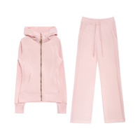Ensemble décontracté deux pièces pour femme : Manteau chaud slim, pantalon large et sweat à capuche zippé doré, en velours anti-boulochage, idéal pour le quotidien