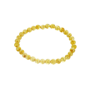 Bracelet extensible en ambre champagne de la Baltique avec intaglio de lotus, 6 mm, bijoux fins - Product Image 1