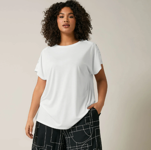 Camiseta de talla grande de estilo informal de hombro de ganchillo blanco de punto de algodón transpirable para mujer de primera calidad ropa OEM ODM Bangladesh - Product Image 4