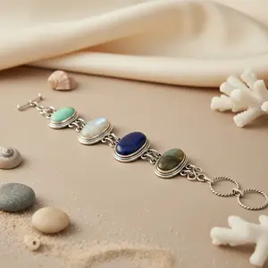 925 Silver <b>Gemstone</b> <b>Bracelet</b> for Women Rhodium Plating Diamond Pearl Floral Pattern Religious Style Charm Gift for Women - Product Image 2