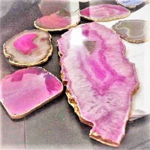 Manufacturer's Pink Dyed <b>Agate</b> Crystals Serving Platters <b>Coasters</b> & Table Tray Reiki Rocks Minerals Dyed Gemstone Chakra Style - Product Image 3