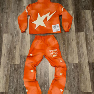 Ensemble sweat-shirt et pantalon de survêtement ample, 500 g/m², avec broderie personnalisée, lettres appliquées, délavé au soleil, vintage, évasé - Product Image 4