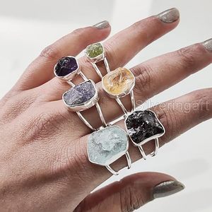Anillo de Piedras Preciosas en Bruto para Mujer, Esmeralda Natural, Zafiro, Tanzanita, Herkimer, Joyería de Plata de Ley 925 - Product Image 3
