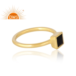 Latest Selling 925 Sterling <b>Silver</b> 18K Gold <b>Plated</b> Natural Black Onyx Gemstone Ring Demi Fine Jewelry Manufacturer - Product Image 4