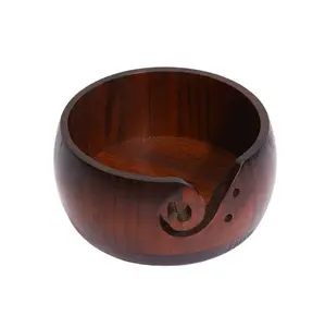 Superior quality sheesham wood craft yarn bowl handmade drills and holes wooden yarn storage bowl