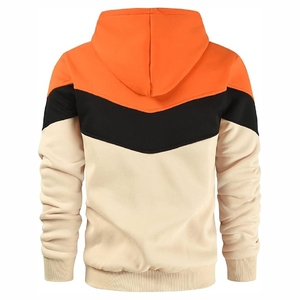 Sweat-shirt à capuche color block orange et crème pour homme, motif chevron, pull urbain orange vif - Product Image 2