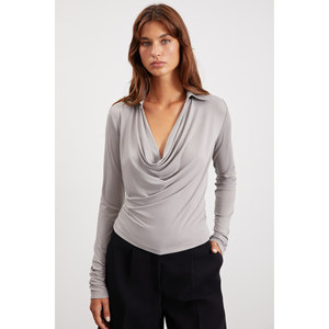 Chemisier drapé à épaules dénudées pour femme GRIMELANGE - Chemisier à col chemise en tissu Sandy - Product Image 1