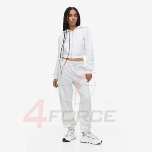 Sudadera con capucha de algodón de gran tamaño para mujer, Sudadera corta con cremallera de rizo francés, ropa de calle estampada con bordado desgastado - Product Image 2