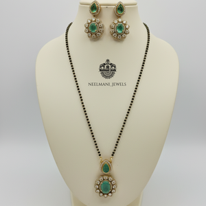 Ensemble de bijoux fins et tendance Green Stone Mangal Sutra avec diamants pour mariages, fêtes, cadeaux, anniversaires, fiançailles, anniversaires de naissance - Product Image 1