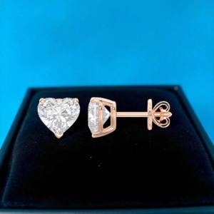 4.00 CT F/VS Heart Cut Lab Grown Diamond Three Prong <b>Set</b> <b>Stud</b> <b>Earring</b> Gold Plated 925 Sterling <b>Silver</b> for Unisex - Product Image 4