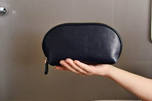 Large Travel <b>Makeup</b> Pouch Double Zipper Portable Leather Bag - Product Image 4
