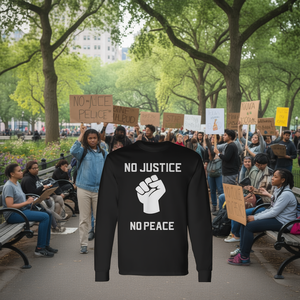 เสื้อยืดแขนยาวลายมือกำลังกำลังต่อสู้ "ชีวิตคนสำคัญ" ไม่มีความยุติธรรม ไม่มีความสงบสุข - สินค้าส่งเสริมการขาย - Product Image 3