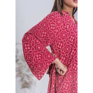 Ensemble coordonné imprimé en coton rouge pour femme, tenue quotidienne 2 pièces en crêpe, taille XS, tenue d'été avec short - Product Image 6