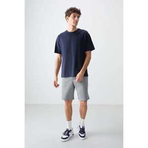 Camiseta Básica para Hombre, Color Azul Marino, 100% Algodón Jersey, Gruesa, Suave, Texturizada, Corte Holgado -88353 - Product Image 4