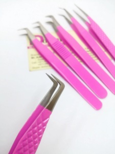 แหนบขนตาที่มีความแม่นยำสูงแหนบปลายสแตนเลสเคลือบสีชมพูแหนบแยกปริมาณ45องศา - Product Image 3
