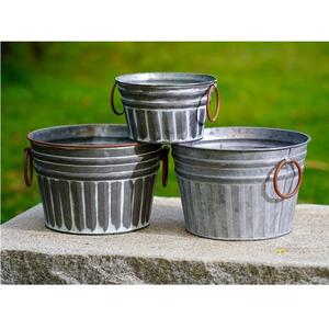 <b>Set</b> of 3 Oval Galvanized Iron Planters with Rope Handles For Home Outdoor <b>Patio</b> Nursery Decoration Flower Planters - Product Image 3