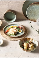Services de table en porcelaine texturée unique, couleur brun verdâtre, cuits au four oriental, assiettes et bols durables, sans BPA, compatibles lave-vaisselle