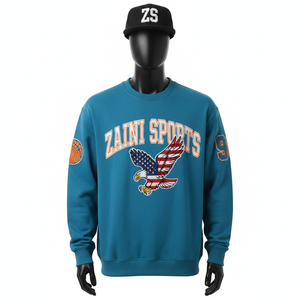 Sweat-shirt pour homme en coton premium et polyester polaire 320 GSM, couleur sarcelle, logo brodé en chenille personnalisé, sweat-shirts basiques - Product Image 1