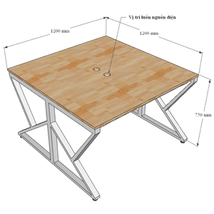 Mesa de Centro Industrial de 2 Plazas, 120x120cm, Madera de Caucho con Patas de Hierro en Forma de K, Requiere Ensamblaje - Product Image 6