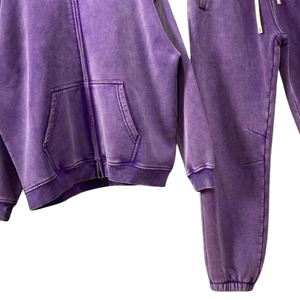 Purple Acid Washed Zip <b>Hoodie</b> Tracksuit Men Vintage <b>Fleece</b> Jacket Sweatpants Set <b>Oversized</b> Streetwear Winter Casual Outfit - Product Image 5