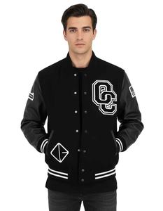 Blouson aviateur Varsity noir de qualité supérieure Design élégant avec logo personnalisé brodé et manches contrastées pour unisexe - Product Image 3