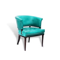 Fauteuil bas en cuir turquoise avec structure en bois d'akazie massif, élégant fauteuil d'appoint pour hôtels et salons