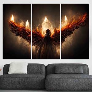 Impresión en lienzo gótico: Obra de arte con alas de fuego de Lucifer para decoración del hogar, JUEGO DE 3 LIEÑOS - Product Image 1