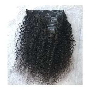 Top Premium Quality Raw Cambodian Mink Cuticle Aligned 18'' Kinky Curly 7 Set Clip In Extension At Wholesale Price List Supplier