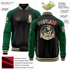 OEM Custom Manufacturing Whole Black Vintage Mexican Flag Kelly Green-<b>Neutral</b> Bomber Varsity Letterman Two Tone Zipper Jacket - Product Image 2