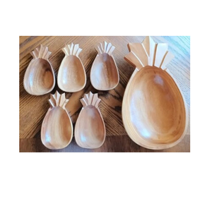 Cuenco de madera para servir ensalada cuenco de fruta seca directo de forma de piña India 2 piezas artesanías cuenco de madera para servir - Product Image 2