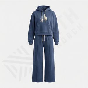 Custom Women Acid Wash Vintage Sweatsuit Streetwear Flared Style <b>Zip</b> Solid Pattern Cotton Premium Gym Fitness Athletic Outfit - Product Image 1