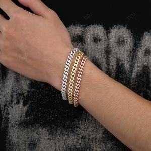 925 <b>Sterling</b> <b>Silver</b> Moissanite Diamond GRA Certified Hip Hop Rapper Style Iced Out Single Row Fancy Cuban Link <b>Bracelet</b> For <b>Men</b> - Product Image 2