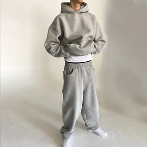 Chándales transpirables informales de invierno, pantalones acampanados, conjuntos de pantalones con capucha, logotipo personalizado, peso pesado, 100% pantalones de chándal de algodón con cremallera para hombres - Product Image 1