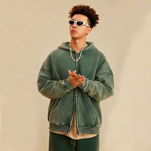 Sudadera con Capucha de Corte Regular, Diseño de Bordado con Apliques Personalizados, Lavado Ácido, Cierre con Cremallera, Impresión Digital con Tu Texto o Logotipo - Product Image 4