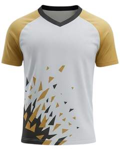 Men V Neck Sports T Shirt <b>White</b> Gold Black Printed Polyester Quick Dry Breathable Athletic Jersey Custom OEM Wholesale - Product Image 1