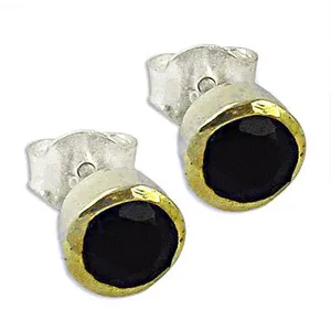 Boucles d'oreilles clous vintage hypoallergéniques en onyx noir Art Palace, fermoir à tige et fermoir à pression, plaqué or, cadeau pour femme, argent 925 - Product Image 2