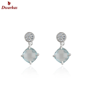 Minimalist luxury 925 <b>sterling</b> <b>silver</b> blue topaz cubic zirconia stone <b>stud</b> <b>earrings</b> - Product Image 2