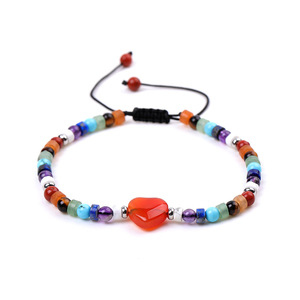 Bracelet unisexe ajustable à perles avec breloque cœur, multicolore, en acier inoxydable, style bohème tendance, cadeau de bijoux - Product Image 1