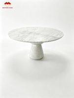 Ensemble de table à manger ronde et table basse ovale en marbre blanc de Carrare, surface polie, pour salon et salle à manger