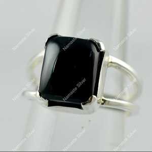 925 Sterling Silver Dainty <b>Statement</b> Ring Natural Black Onyx <b>Cushion</b> Gemstone Handmade July Jewelry Promise Ring - Product Image 4