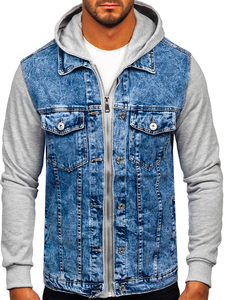 Jersey de algodón 100% de alta calidad, sudaderas con capucha de mezclilla para hombre, ropa de calle de invierno de peso pesado, Sudaderas con cuello con capucha, patrón sólido - Product Image 5
