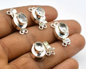 Fermoir de boîte de pierres précieuses en topaze blanche de forme ovale 1-2 brins fabrication de bijoux B618 23X11X10MM argent étoilé et plaqué or 18 carats - Product Image 4