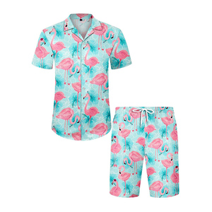 ชุดชายหาดฤดูร้อนลำลองของผู้ชายเสื้อลายดอกไม้วินเทจกางเกงขาสั้นแห้งเร็วสีทึบระบายอากาศได้ดีสวมใส่สบาย - Product Image 1